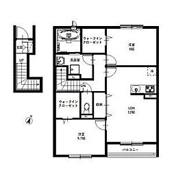 名鉄瀬戸線 印場駅 徒歩7分の賃貸アパート 2階2LDKの間取り
