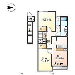 パークヒルズ城土 2DKの間取図画像