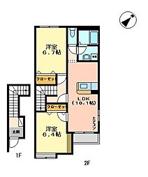 プリオール椿 2LDKの間取図画像