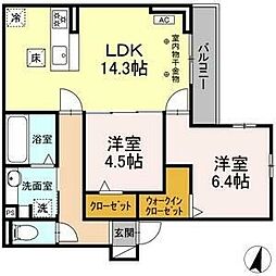 名古屋市東区主税町4丁目アパート 2LDKの間取図画像