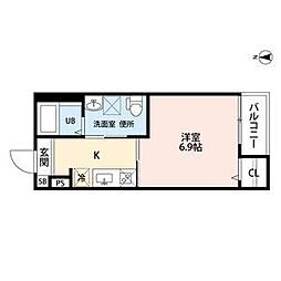 ハピネス八反 1Kの間取図画像