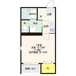 ルアンジュ弍番館 1Kの間取図画像