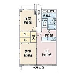 レージュ桔梗平 2LDKの間取図画像