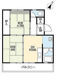 UR都市機構江南団地89棟 2DKの間取図画像
