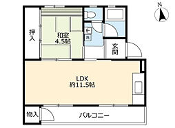 UR都市機構江南団地2棟 1LDKの間取図画像
