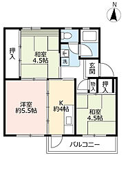 UR都市機構江南団地2棟 3Kの間取図画像