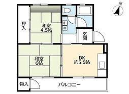 UR都市機構江南団地16棟 2DKの間取図画像