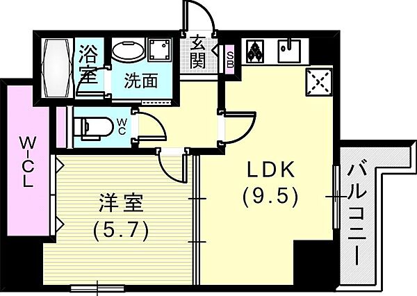 アプリーレ三宮磯上公園 206｜兵庫県神戸市中央区磯辺通1丁目(賃貸マンション1LDK・2階・39.21㎡)の写真 その3