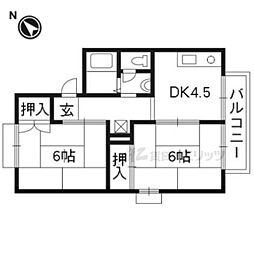 JR山陰本線 嵯峨嵐山駅 徒歩7分の賃貸アパート 2階2DKの間取り