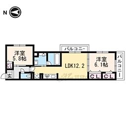 ｂｒｉｌｌａｎｔｅ鳥居本 2階2LDKの間取り