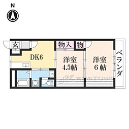 JR舞鶴線 西舞鶴駅 徒歩24分の賃貸マンション 3階2DKの間取り