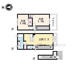 プルフィー 2階2LDKの間取り