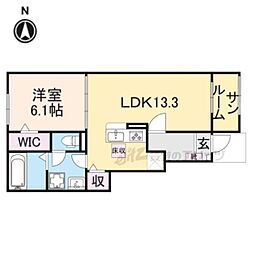 JR山陰本線 千代川駅 徒歩15分の賃貸アパート 1階1LDKの間取り