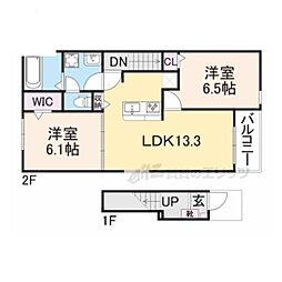 グラン・サフィールI 2階2LDKの間取り
