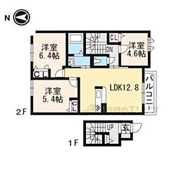 シャーメゾン園部 2階3LDKの間取り