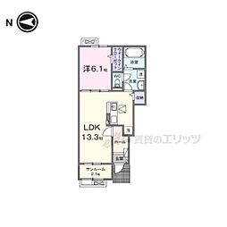 キング・ヒルズII 1階1LDKの間取り