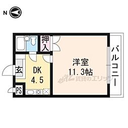 山岡マンション 2階1Kの間取り