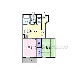 プラースIII 1階2DKの間取り
