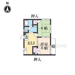 JR山陰本線 嵯峨嵐山駅 徒歩3分の賃貸アパート 1階2DKの間取り