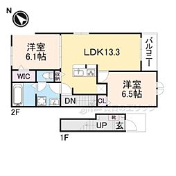 ハーモニー福知山Ｂ棟 2階2LDKの間取り