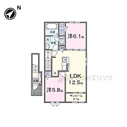 モルゲン・チェ―ロ 2階2LDKの間取り