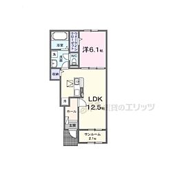 シャルム朝来 1階1LDKの間取り