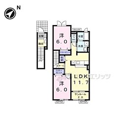 アンファミーユII 2階2LDKの間取り