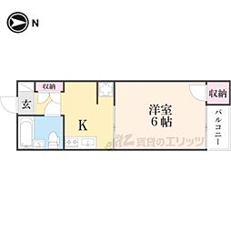 藤の木ハイツ2棟 1Kの間取図画像