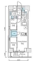 JR山手線 駒込駅 徒歩4分の賃貸マンション 6階2DKの間取り