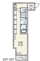 JR山手線 田端駅 徒歩8分の賃貸マンション 2階1Kの間取り