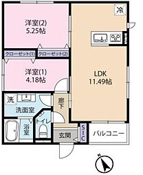 東京メトロ南北線 駒込駅 徒歩13分の賃貸アパート 2階2LDKの間取り