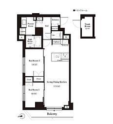 都営大江戸線 新江古田駅 徒歩5分の賃貸マンション 4階2LDKの間取り