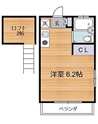 都営大江戸線 豊島園駅 徒歩5分の賃貸アパート 2階ワンルームの間取り