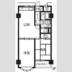 都営大江戸線 光が丘駅 徒歩13分の賃貸マンション 3階2LDKの間取り