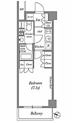 ルクレ西池袋 1階1Kの間取り