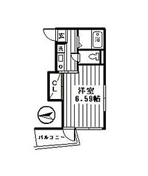 都営大江戸線 練馬駅 徒歩5分の賃貸マンション 2階1Kの間取り