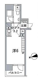 東京メトロ千代田線 西日暮里駅 徒歩2分の賃貸マンション 6階ワンルームの間取り