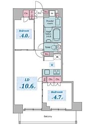 JR山手線 巣鴨駅 徒歩4分の賃貸マンション 8階2LDKの間取り