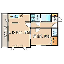サンサーラ・ボナール 1LDKの間取図画像