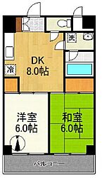 ハイツオーエド 2DKの間取図画像