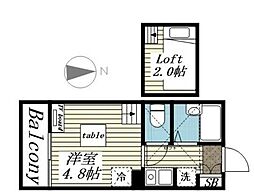 東急新横浜線 新綱島駅 徒歩19分の賃貸アパート 1階1Kの間取り