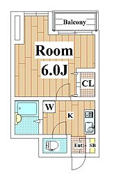 アネックスオマタII 4階1Kの間取り