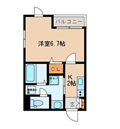 サザンフロント新富町 4階1Kの間取り