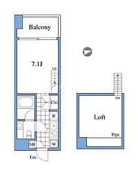RIZ高輪 4階1Kの間取り