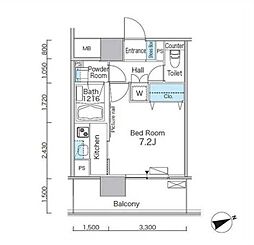 パークフラッツ芝浦 8階1Kの間取り