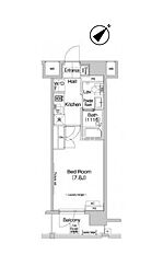 プラウドフラット八丁堀 3階1Kの間取り