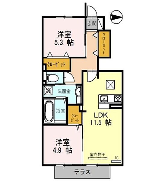 兵庫県姫路市勝原区丁(賃貸アパート2LDK・1階・54.97㎡)の写真 その2