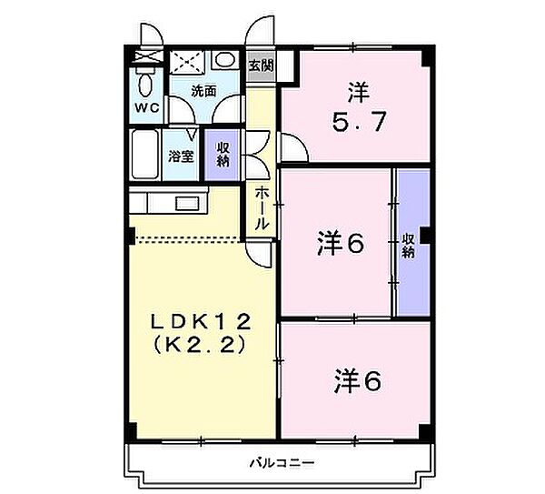 兵庫県明石市朝霧東町2丁目(賃貸マンション3LDK・3階・63.40㎡)の写真 その2