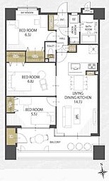 アーバンパレスシエル福間 3LDKの間取図画像