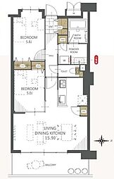 モントーレ香椎浜サーフタワーセンターコート 2LDKの間取図画像